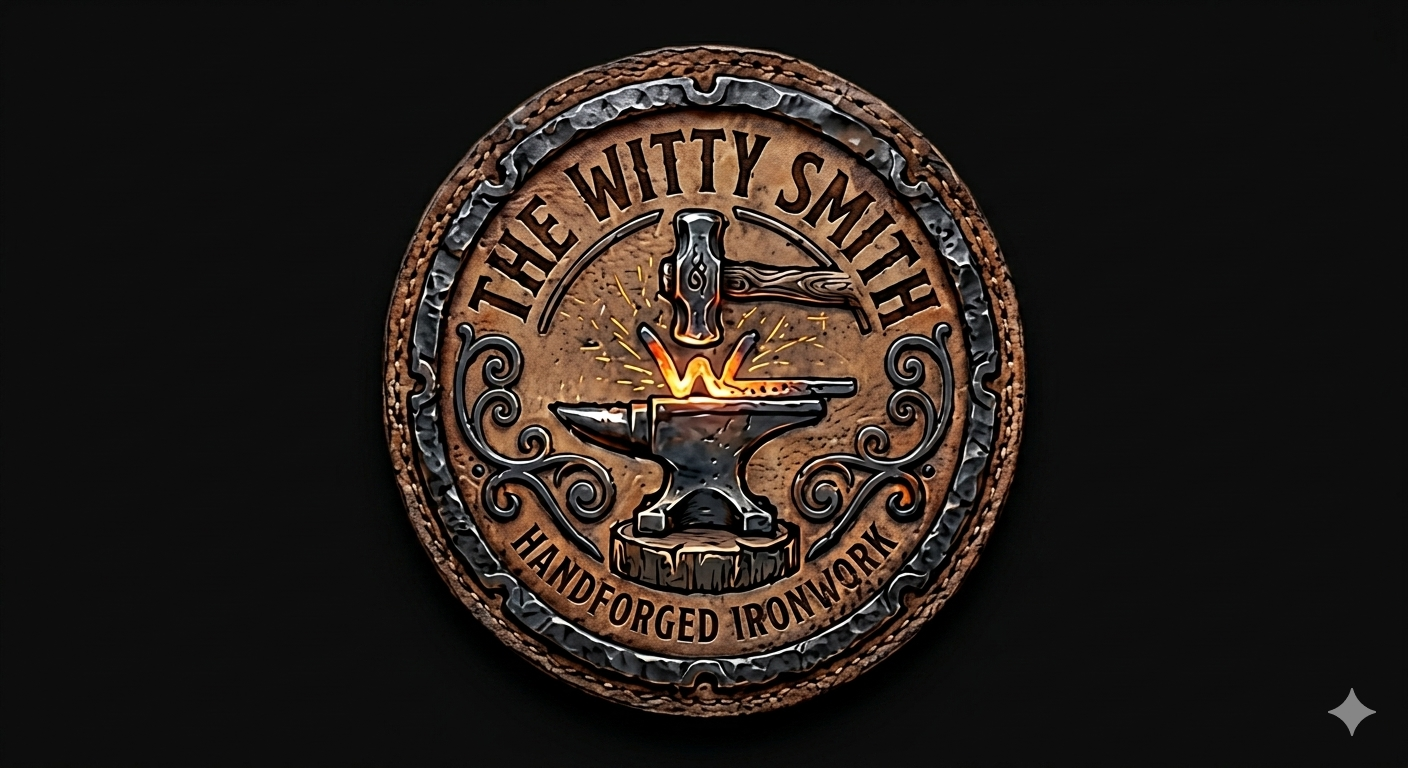 The Witty Smith logo showing a hammer and an anvil, with the words handforged ironwork